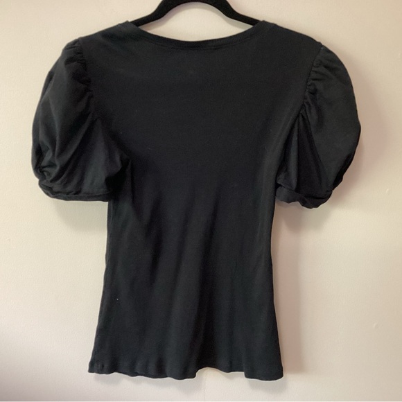 1. State puff sleeve rib knot t-shirt. Medium black - Picture 2 of 4